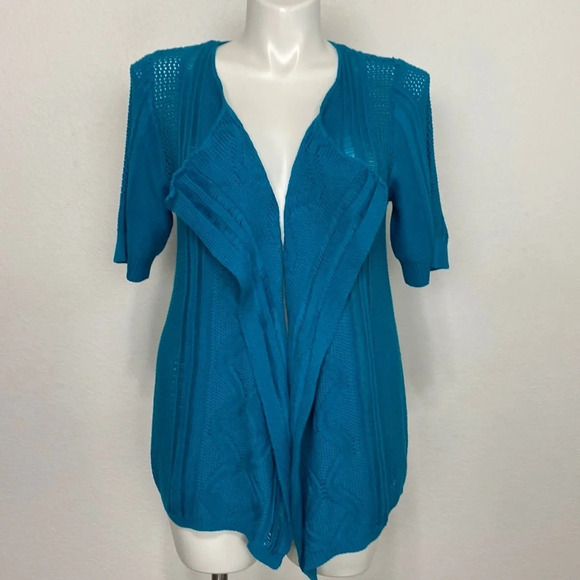 Draper’s & Damon's Short Sleeve Open Front Draped Waterfall Knit Cardigan Sz XL - Picture 1 of 6